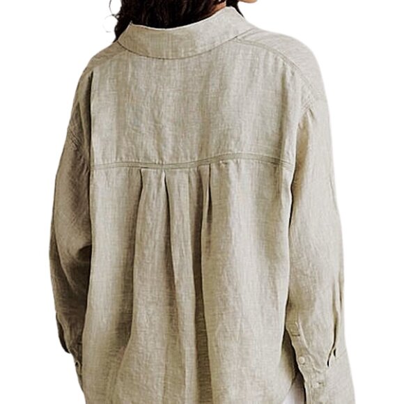 Reiss Nina Linen Open-Collar Overhead Shirt Sage Green Quiet Luxury 4 - Picture 4 of 10